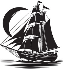 Black Color Sailing Silhouette Vector Illustration design, Solid White Background