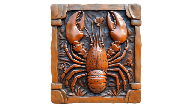 Carved lobster art highlighting marine life