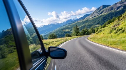 Scenic Drive Through Majestic Mountains with Lush Greenery Perfect for Road Trip Enthusiasts : Generative AI