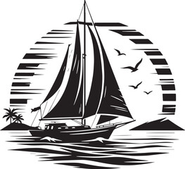 Black Color Sailing Silhouette Vector Illustration design, Solid White Background