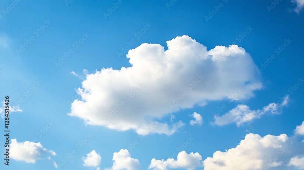 Poster bright blue sky adorned with fluffy white clouds creating a tranquil and airy atmosphere : generativ