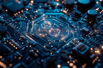Fototapeta premium Captivating Metallic Circuits Forming an Intricate Glowing Web of Futuristic Interconnections
