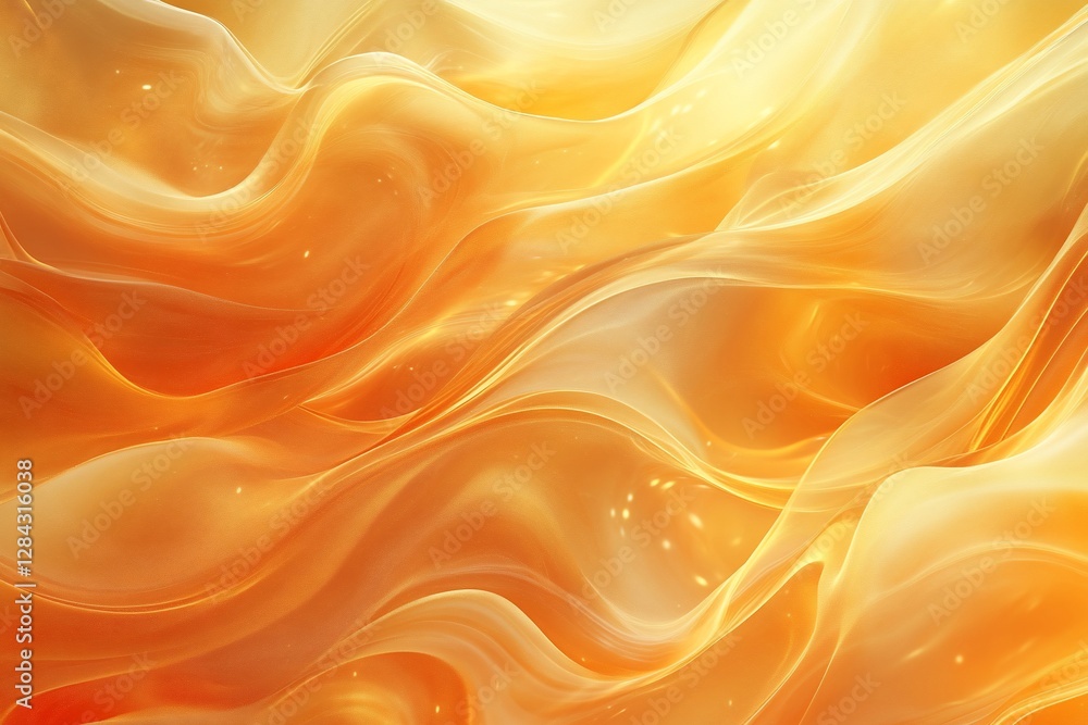 Aufkleber flowing golden fabric waves with glowing highlights in a pattern background