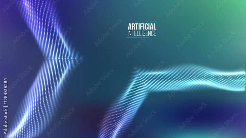 Poster artificial intelligence futuristic digital wave with glowing abstract data grid, machine learning vi