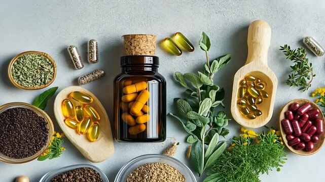 A collection of herbal supplements and natural ingredients for health and wellness.