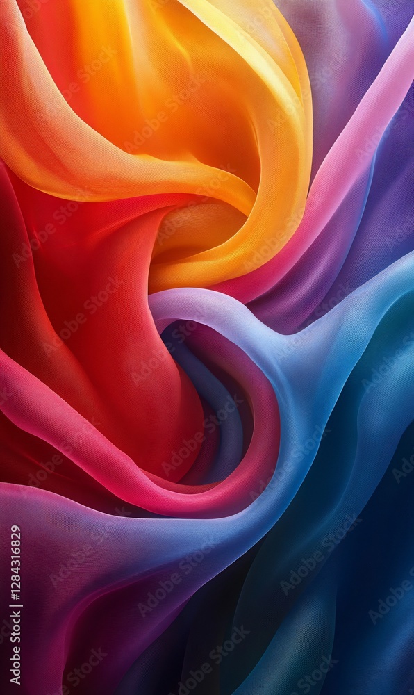 Aufkleber flowing multicolored fabric art in motion, abstract background for design usage