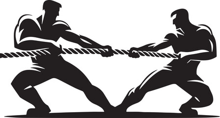 Black Color Tug of War Silhouette Vector Illustration design, Solid White Background