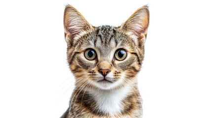 Playful tabby cat with big curious eyes closeup