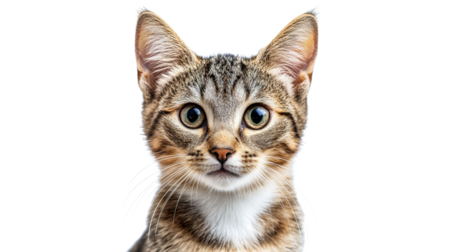 Playful tabby cat with big curious eyes closeup