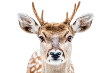 Close up of a young deer showcasing its antlers