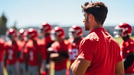 Quarterback training on a field with focus on teamwork and communication. Featuring leadership and strategy