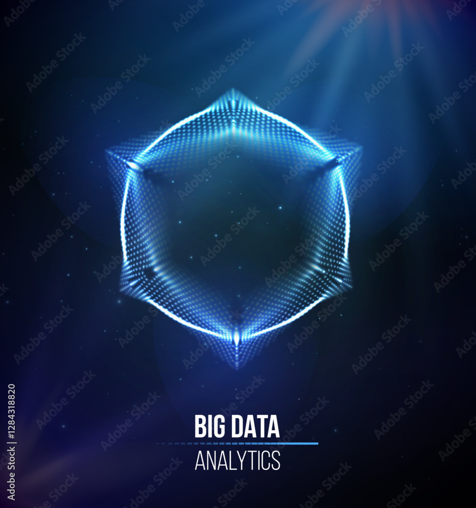 Poster big data analytics futuristic background with glowing blue geometric shape, abstract digital connect