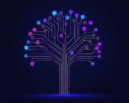 Clean geometric AI decision tree algorithm visualization, structured learning concept