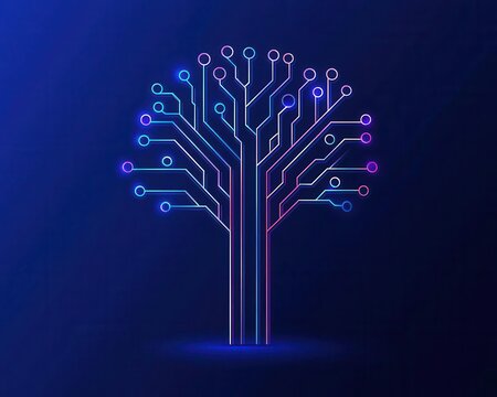 Clean geometric AI decision tree algorithm visualization, structured learning concept