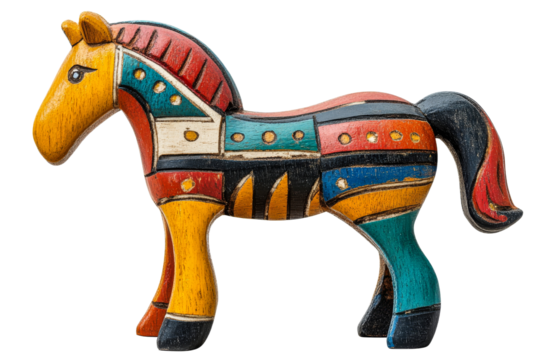 Crafted colorful wooden horse figure