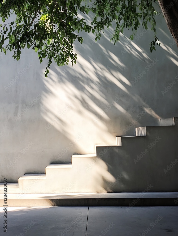Poster elegant concrete staircase casting intricate shadows on a minimalist wall in natural light : generat