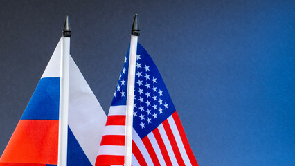 The flag of Russia and the USA. The concept of bilateral relations