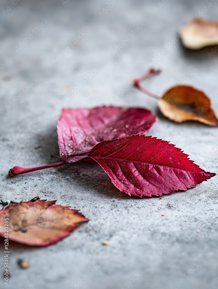 Aufkleber closeup of colorful autumn leaves displaying rich red and brown tones on a surface : generative ai