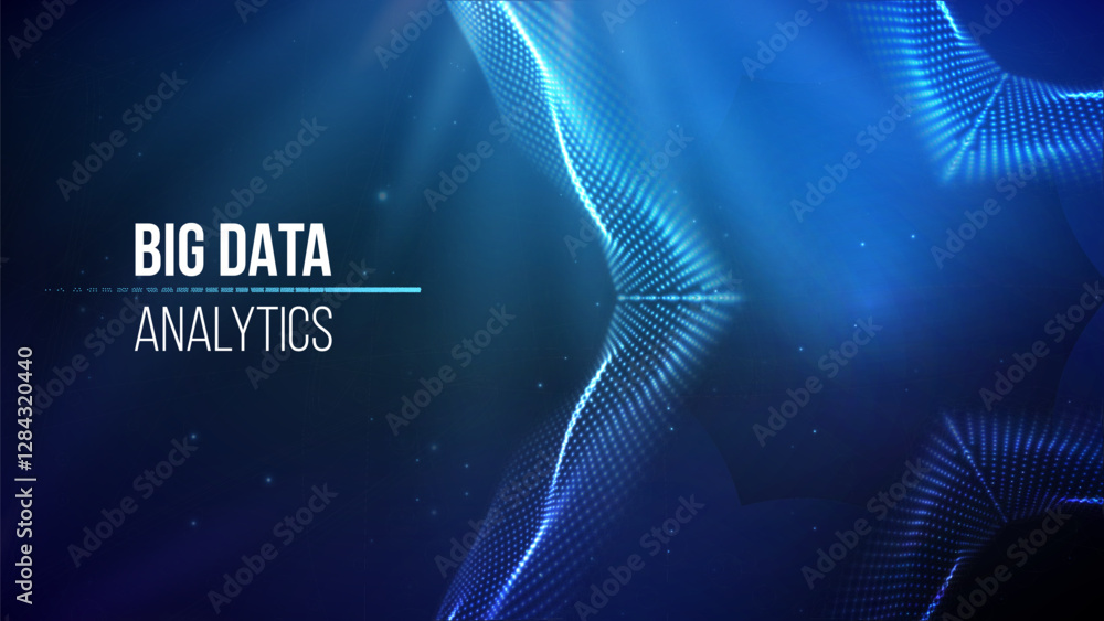 Poster big data analytics futuristic background with glowing blue wave patterns, abstract digital connectio