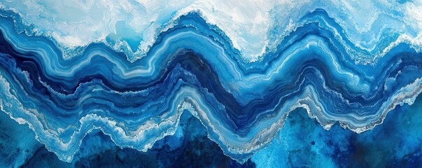 Fototapeta premium Abstract blue agate pattern with layered waves and textures