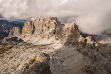 High angle view of Dolomites mountains