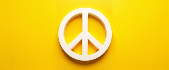 White peace symbol on a yellow background, symbolizing harmony and unity