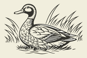 Duck vintage engraved vector illustrationdog vintage engraved vector illustration