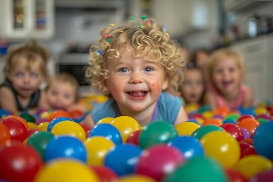 Capturing the chaos of a toddler's birthday party gone wild in the kitchen.