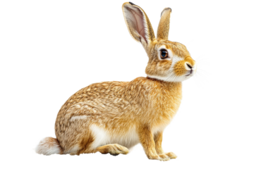 Cute young rabbit sitting quietly on soft ground
