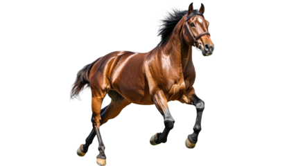 Brown horse running swiftly in open space