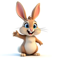 Adorable 3D Cartoon Rabbit Character with Big Blue Eyes and Cheerful Expression &ndash; Cute Bunny Mascot for Animation and Branding