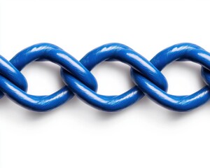 Obraz premium Close-up of a vibrant blue chain link, showcasing texture and color against a white background.