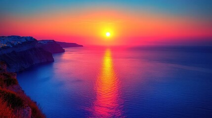 Fototapeta premium Dramatic Santorini sunset over caldera
