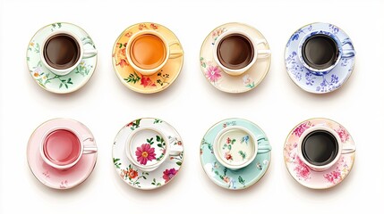 Coffee cup top view set 