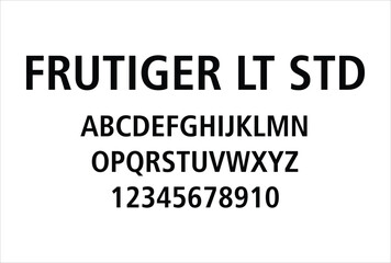 Frutiger LT Std font for logo and headline. Isolated vector typeset