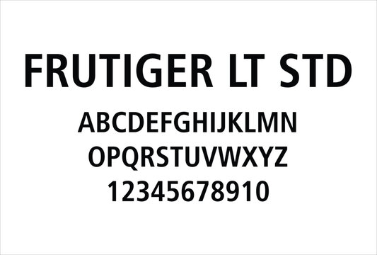 Frutiger LT Std font for logo and headline. Isolated vector typeset