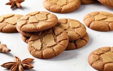 A plate of freshly baked ginger cookies on a white background