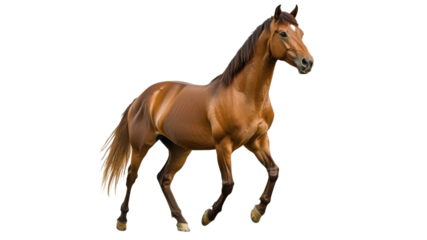 Elegant brown horse running in open space