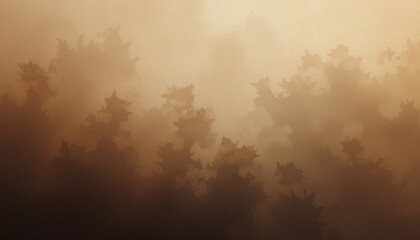 Fototapeta premium Mysterious fog covering forest nature landscape enigmatic aerial view atmospheric