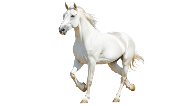 Majestic white horse galloping in open space