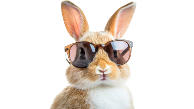Rabbit wearing sunglasses poses for a fun portrait
