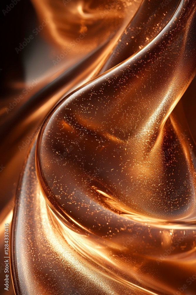 Poster elegant bronze swirls with glimmering highlights in abstract fluid art motion and sparkling texture