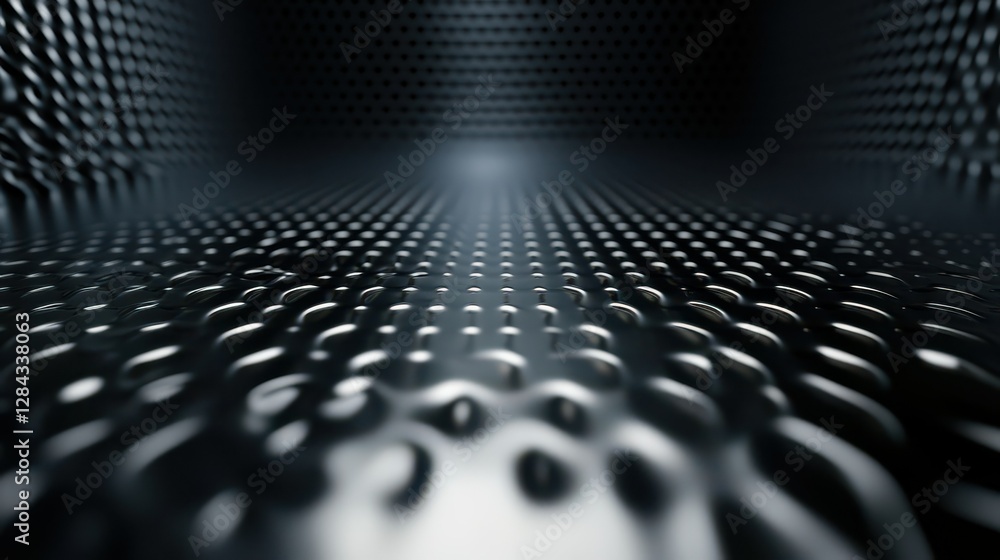 Poster Abstract metallic surface with geometric patterns in low light