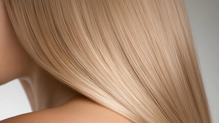 Fototapeta premium Blonde hair texture close-up on model's shoulder with natural shine