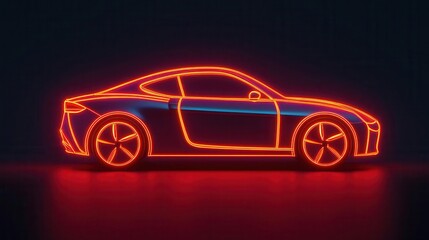 Glowing abstract geometric hydrogenpowered car silhouette, alternative fuel concept