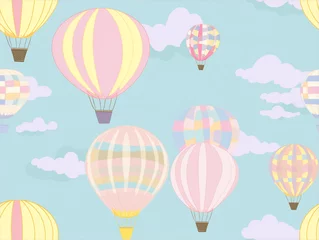 Pastel hot air balloon pattern on blue sky background
