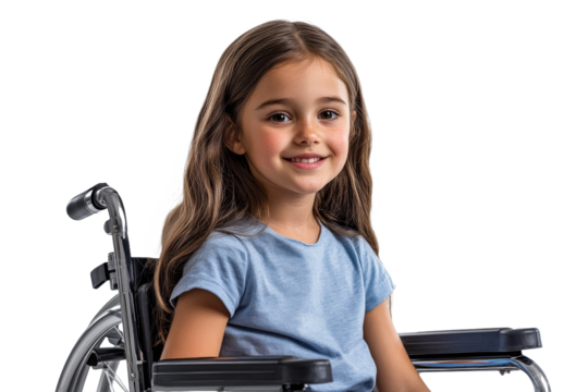 Young girl smiling in a wheelchair during day - Powered by Adobe