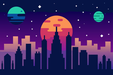 Fototapeta premium night city with moon