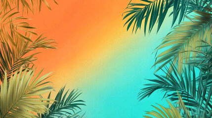 Tropical palm leaves on vibrant gradient background