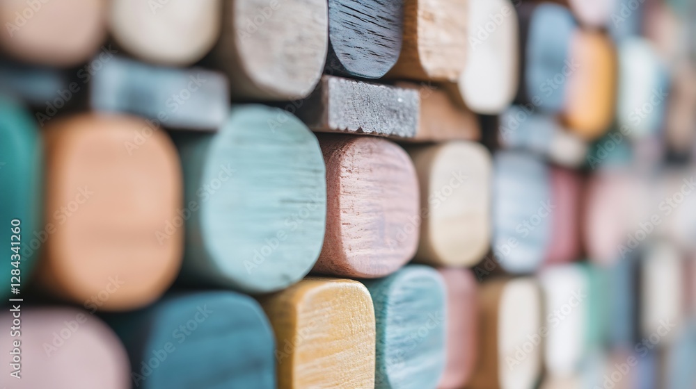 Aufkleber colorful wooden blocks arranged in an artistic pattern showcasing surface textures and finishes : ge